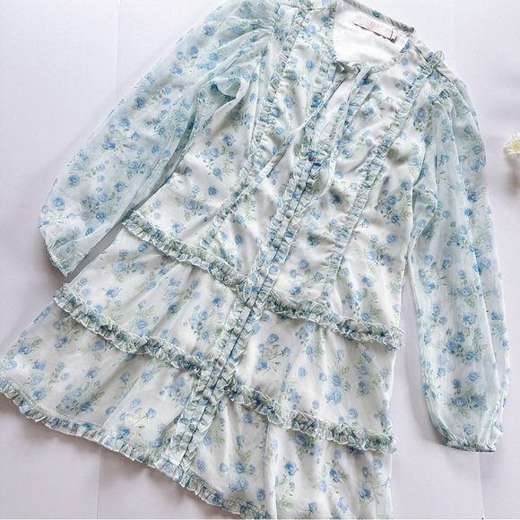 NEW Rachel Parcell Long Sleeve Floral Dress Ruffle Mini - Picture 4 of 7